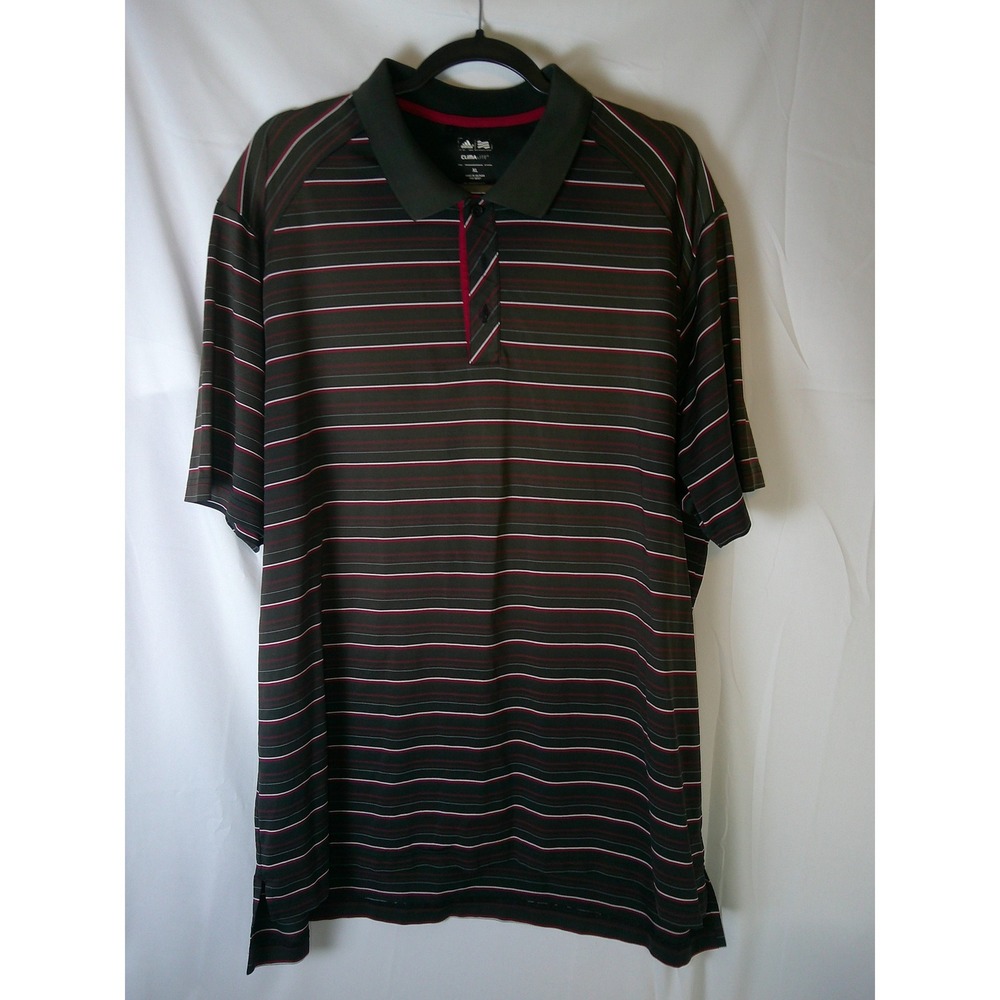 Adidas Climalite Mens XL Polo Shirt Olive Green Red Striped Golf Performance Top
